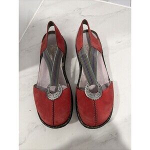 Boho European Rieker Daisy Flats Red Leather Rainbow Strap 40